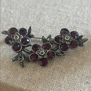 VINTAGE 925, marcasite and glass brooch